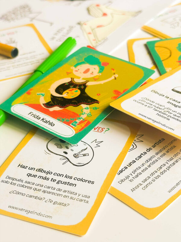 Baraja de cartas de ejercicios creativos gratis para niños y mayores, profesoras y maestras del album ilustrado infantil "¿Cómo lo ves?"
