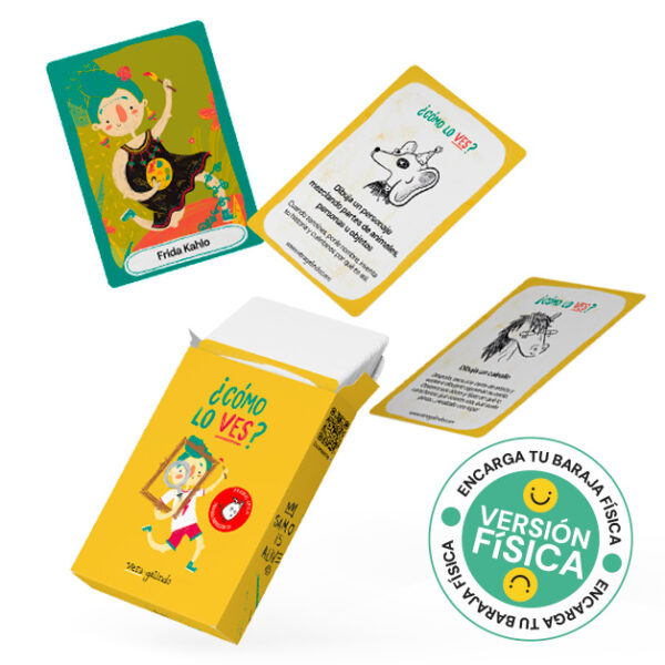 Baraja de cartas de ejercicios creativos gratis para niños y mayores, profesoras y maestras del album ilustrado infantil "¿Cómo lo ves?"
