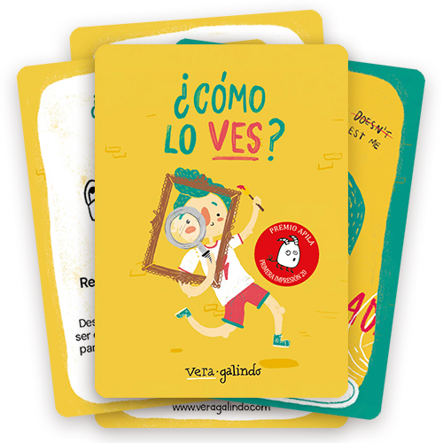 Baraja de cartas de ejercicios creativos para niños y mayores, profesoras y maestras del album ilustrado infantil "¿Cómo lo ves?"