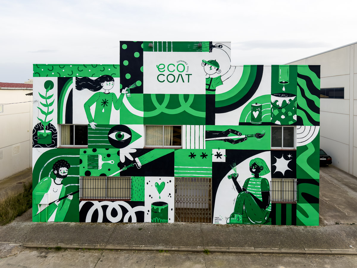 Mural Ecocoat, La Puebla de Híjar, Vera Galindo, Muralista Teruel, Zaragoza, Asturias, Barcelona