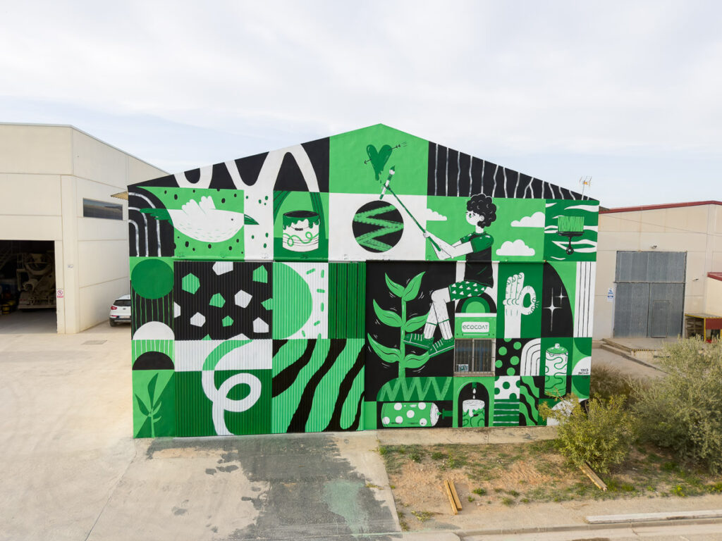 Mural Ecocoat, La Puebla de Híjar, Vera Galindo, Muralista Teruel, Zaragoza, Asturias, Barcelona
