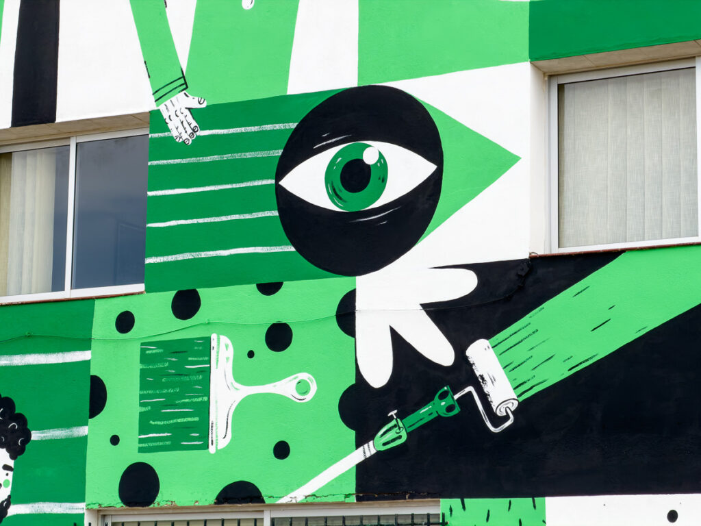 Mural Ecocoat, La Puebla de Híjar, Vera Galindo, Muralista Teruel, Zaragoza, Asturias, Barcelona